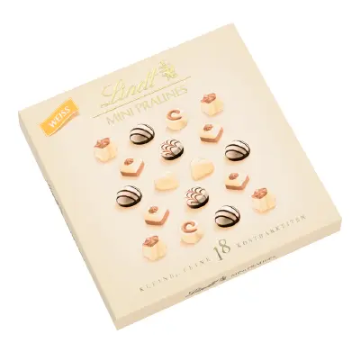 Мини пралини Lindt 18 броя бяла кутия