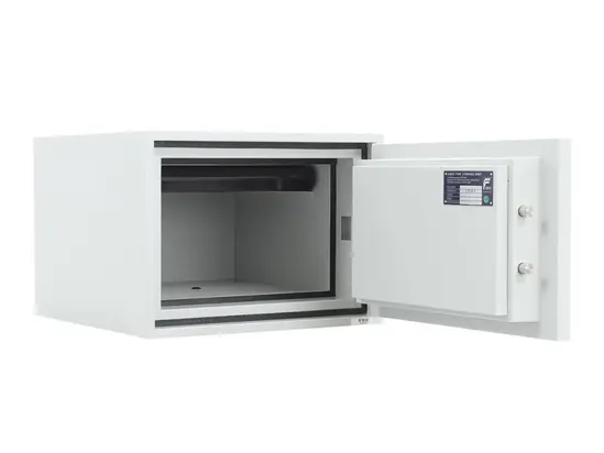 Метален сейф FRS огнеупорен PMT 30 - бял, отворен, празен отвътре