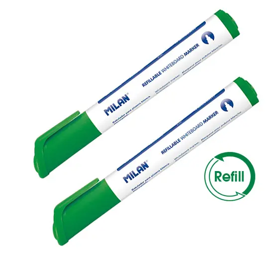 Маркер за бяла дъска презареждащ MILAN зелен 2 броя