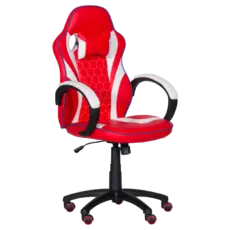 Геймърски стол МАРВЕН- еко кожа в два цвята, червено с бяло