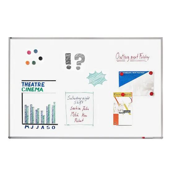 Бяла магнитна дъска с алуминиева рамка 120х240 см - снимка на дъската отпред, с рисунки по дъската
