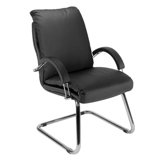 Посетителски стол НЕДА естествена кожа- черен цвят, основа тип шейна