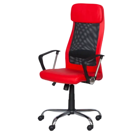 Директорски стол ВЕЛИСЛАВ- червена еко кожа, черен меш, фиксирани подлакътници