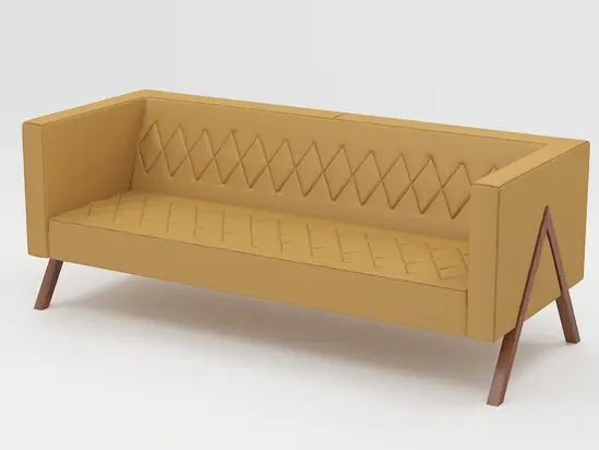 Диван триместен ТУТРАКАН ANT 03 - сниман от десен профил, в жълта дамаска