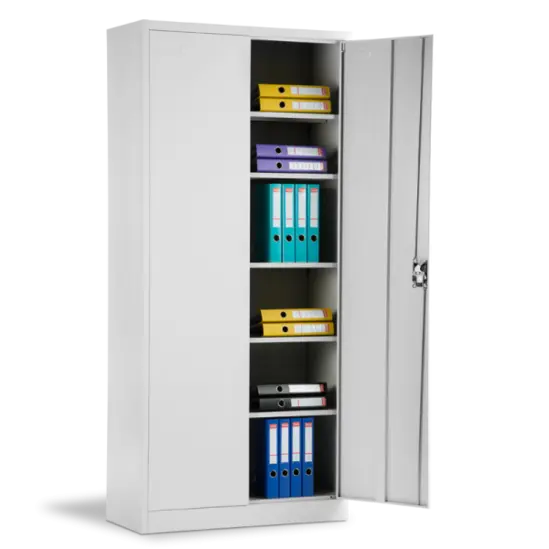 Архивен шкаф BTL L с 6 отделения 198х90х40 см, с отворена дясна врата, пълен с класьори, сниман отпред