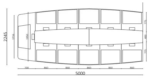 Заседателна маса DEKA - чертрж, размери