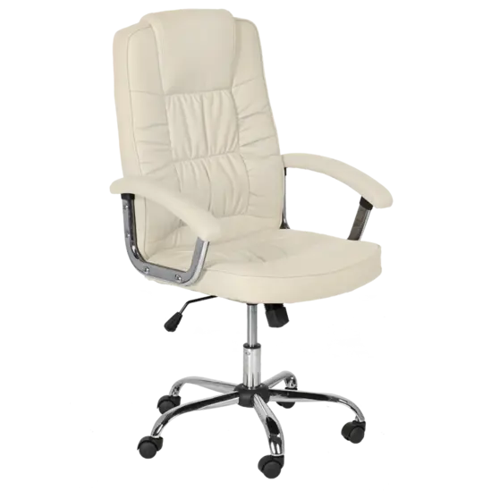 Директорски стол БОРИЛ -цвят крем, снимка отпред, хромирана кръстачка