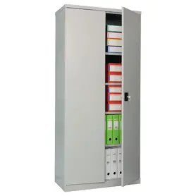 Архивен шкаф PMT с 5 отделения 186х85х40 см с леко отворена дясна врата и наредени класьори вътре