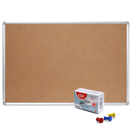 Коркова дъска с алуминиева рамка 90х120 см- подарък пинчета