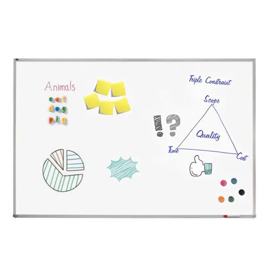 Бяла магнитна дъска с алуминиева рамка 120х180 см - снимана отпред, с рисунки