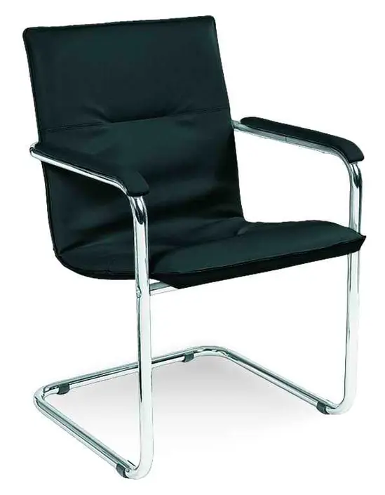 Посетителски стол РУМБА- черен цвят, еко кожа