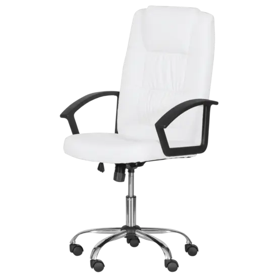 Директорски стол ГРЕГ-снимка отстрани, бял цвят, черни подлакътници