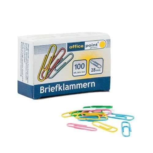 Кутийка със 100 броя кламери Berlingo Zebra 28 мм цветни