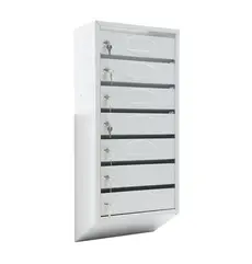 Пощенска кутия PMT РВ-7С KL - сива на цвят, със седем клетки, снимана отпред, затворена