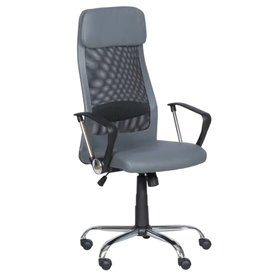 Директорски стол ВЕЛИСЛАВ- сива еко кожа, снимка отстрани