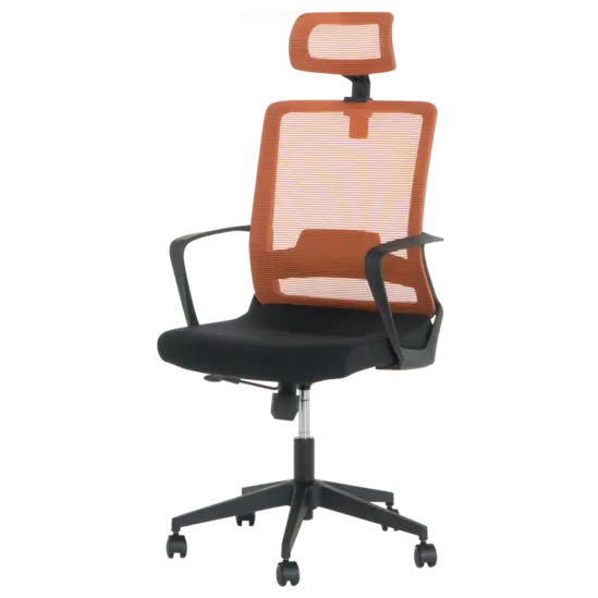 Президентски стол АНТОН 62- оранжев меш, черна дамаска