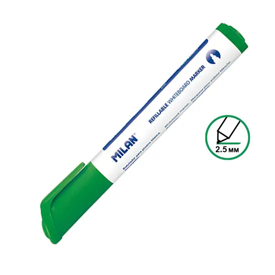 Маркер за бяла дъска презареждащ MILAN зелен 2.5 мм