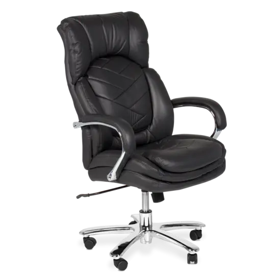 Президентски стол ЛОЗАН-снимка отстрани, естествена кожа, хромирани подлакътници с меки падове