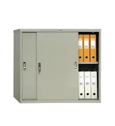 Архивен шкаф 83.2x91.5x45.8 см - с плъзгащи врати - отворен, пълен с класьори