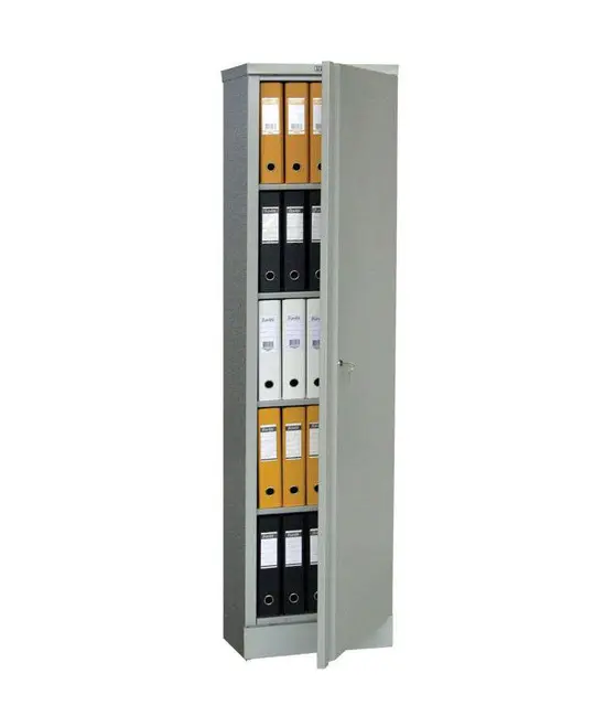 Архивен шкаф 183x45.8x45.8 см - с отворена врата, пълен с класьори, сниман отпред