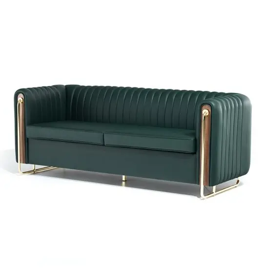 Диван триместен СТРУГА GLD 03 - тъмнозелен, с златни орнаменти, сниман отпред