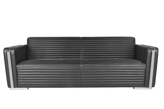 Триместен диван ЧЕРНАТИЦА NORM 03 - сниман отпред, тъмно сив на цвят, с бели черти на подлакътниците