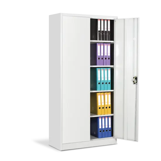 Архивен шкаф BTL L с 5 отделения 185х90х40 смАрхивен шкаф BTL L с 5 отделения 185х90х40 см- бял, с дясна отворена врата, пълен с класьори, сниман отпред