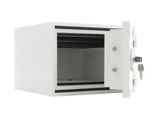 Метален сейф FRS PMT 32 - бял, отворен, празен отвътре