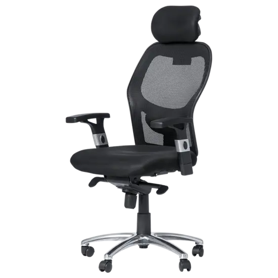 Директорски стол ВАЛЕРИ-сниман отстрани, черен цвят, меш, дамаска