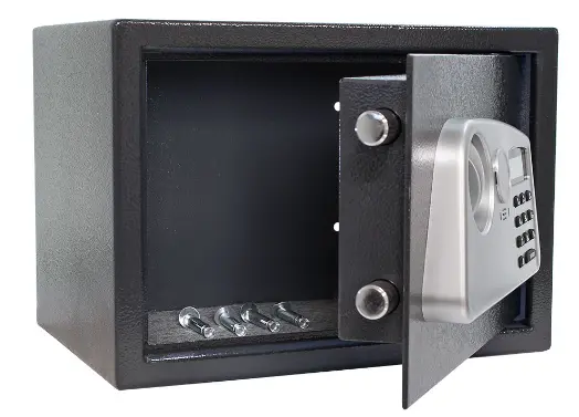 Отворен сейф UNS TR1 - отворен, черен, празен отвътре