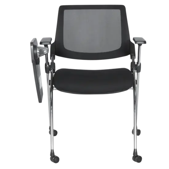 Посетителски стол АЛБА- подвижна масичка, черна дамаска