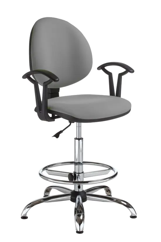 Работен стол СМАРТ хром- сив цвят дамаска, с ринг