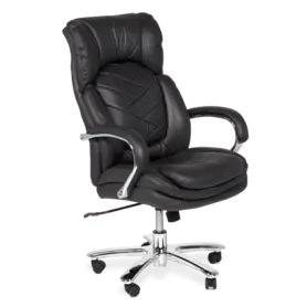 Президентски стол ЛОЗАН-снимка отстрани, естествена кожа, хромирани подлакътници с меки падове