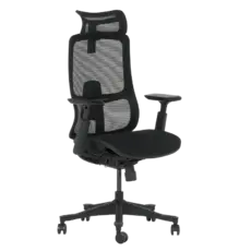 Работен стол АХИНОРА-снимка отпред, черна дамаска, черен меш