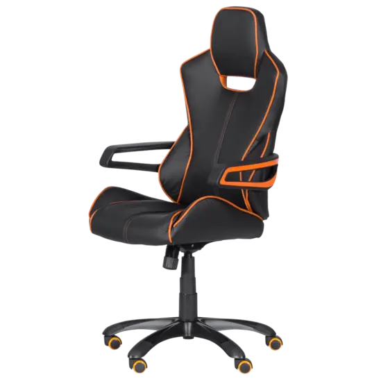 Геймърски стол ГРОЗДАН- снимка отстрани, с оранжев детайл