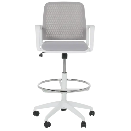 Работен стол ОРБИС- бяла база, ринг, с колелца