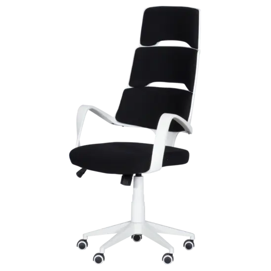 Директорски стол ИЧЕРА- снимка отпред, черна дамаска, бял полипропилен