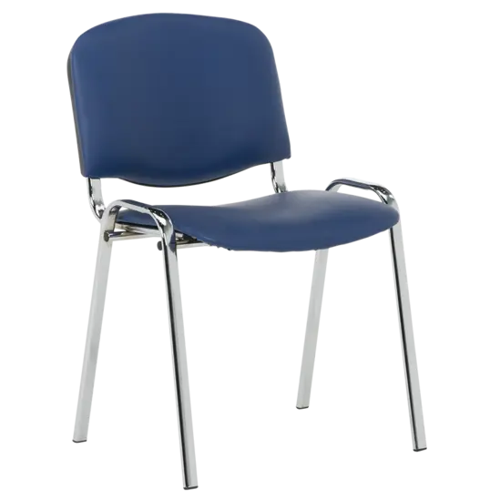 Посетителски стол GEN40 хром- снимка отпред, син цвят, еко кожа