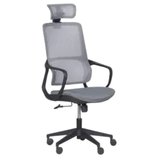 Директорски стол ВАРДЕНА-снимка отпред, сив меш, черна база