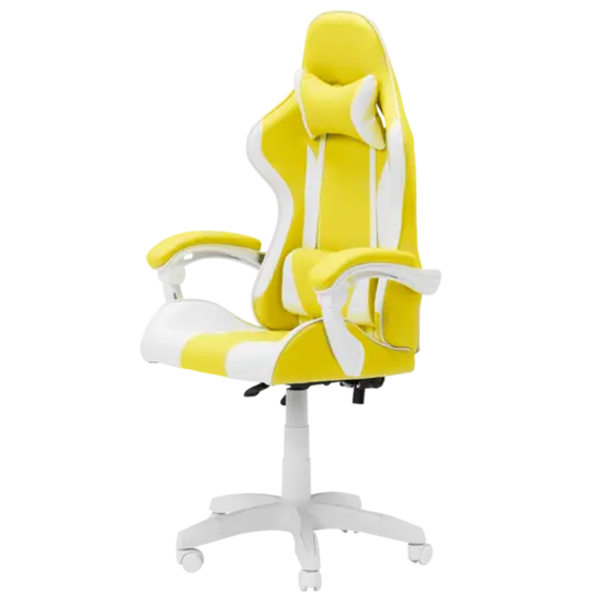 Геймърски стол ТЕСА- бяла база, бели полипропиленови подлакътници с меки падове 