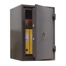 Метален сейф PMT комбиниран RF 67, огнеупорен, сертифициран, с отворена врата и класьори вътре