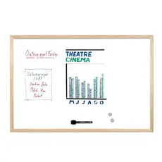 Бяла магнитна дъска с дървена рамка 40х60 см - снимка отпред, с рисунки по нея