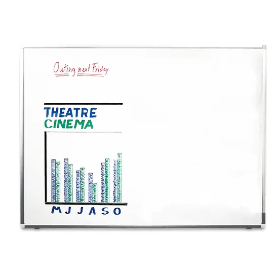 Бяла дъска с алуминиева рамка 120х240 см - снимка отпред, с рисунки по дъската