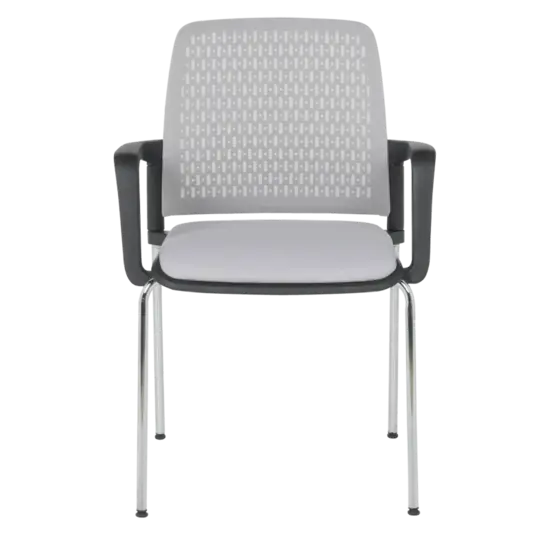 Посетителски стол КАВО- сив цвят, черни подлакътници-фиксирани