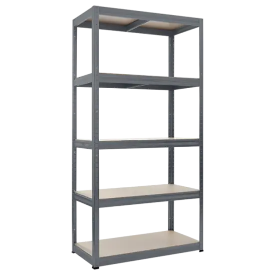 Метален стелаж 180х90х45см - сив, МДФ рафтове, 350 кг товароносимост