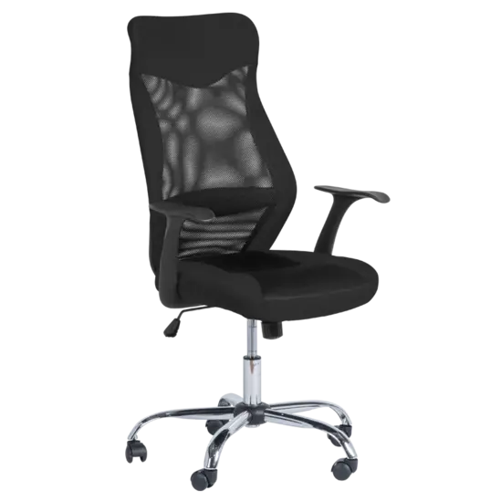 Директорски стол СЕВАСТ- снимка отпред, черна дамаска, черен меш