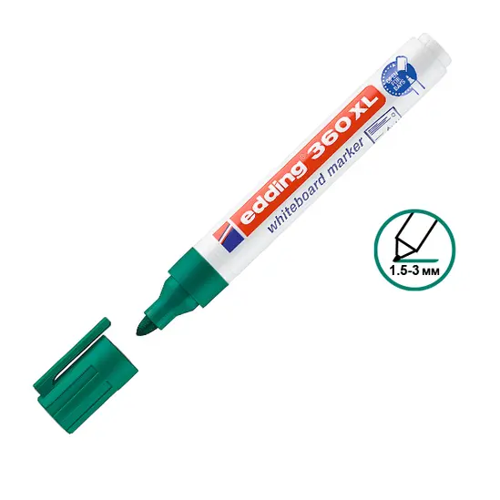 Маркер за бяла дъска Edding E-360XL презареждащ зелен с пиктограма 1.5-3.0 мм 