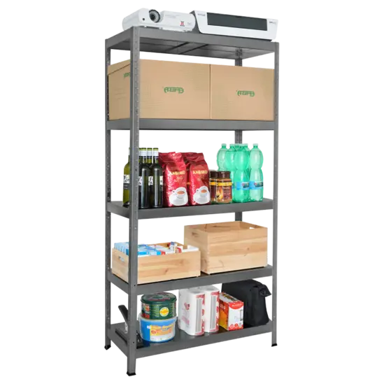 Метален стелаж BTL сив 180x90x40см 90кг рафт- монтиран и напъленен с артикули