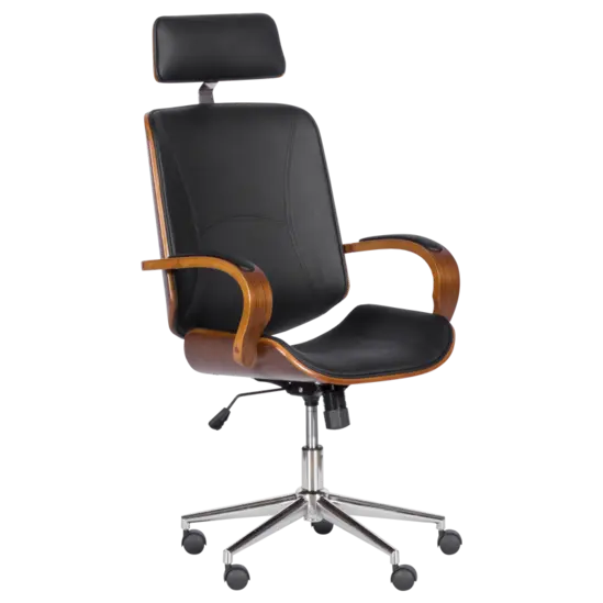 Директорски стол РУБЕН-черна еко кожа, дървени подлакътници