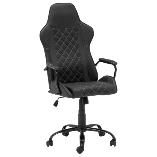 Геймърски стол ДЪСТ- черен цвят еко кожа, фиксирани подлакътници